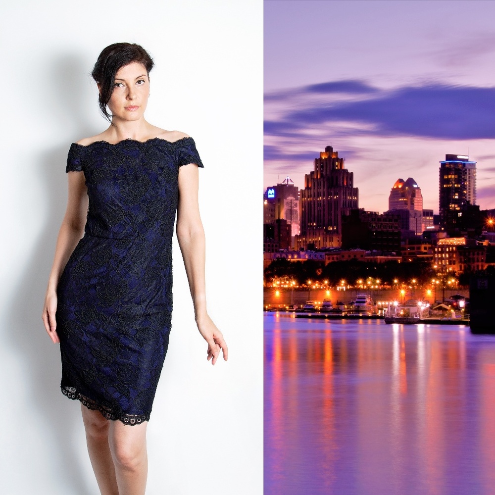 TADASHI SHOJI Purple & Black Lace Dress Size 4